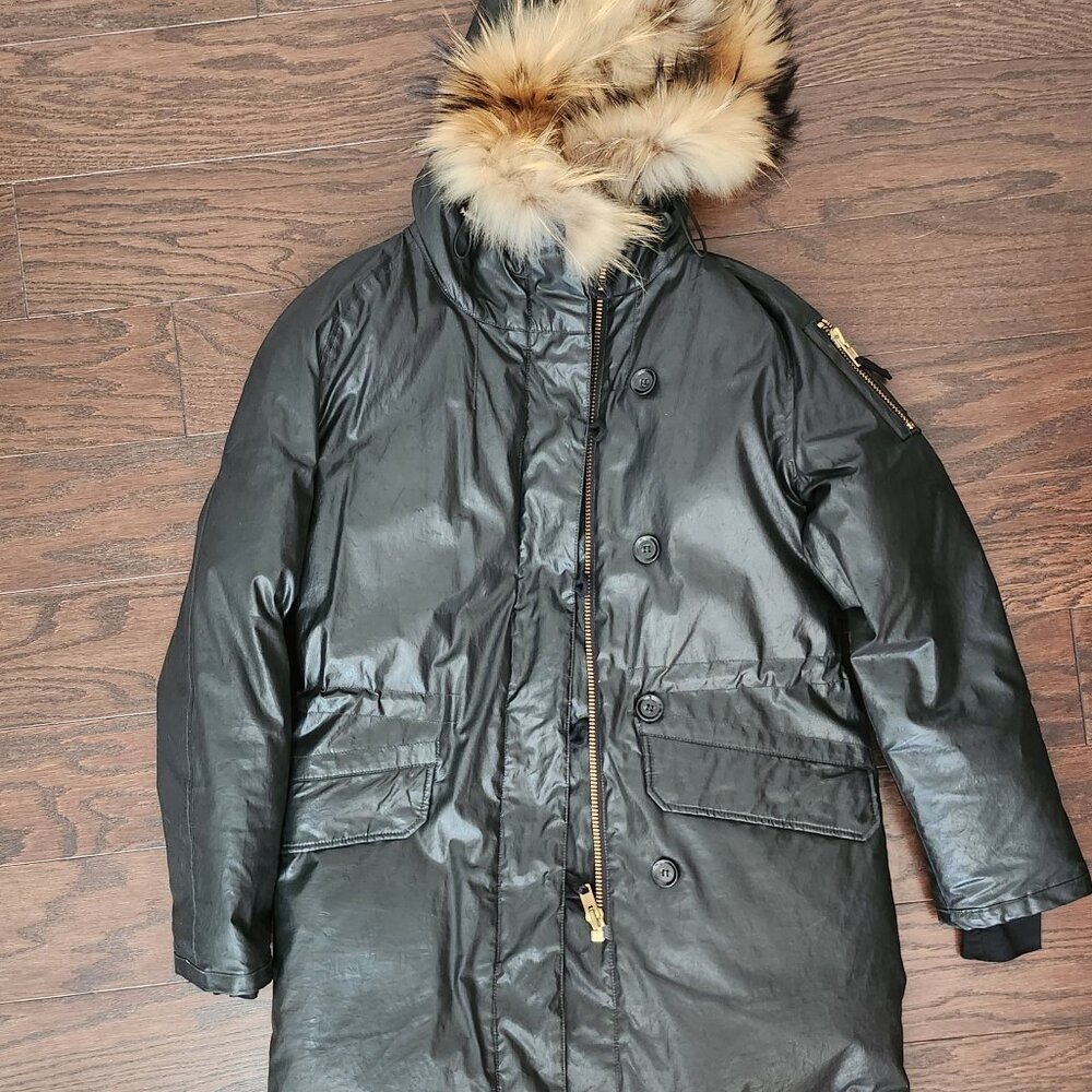 Sam-  Goose down coated long jacket with fox fur hood - Pre-owned
